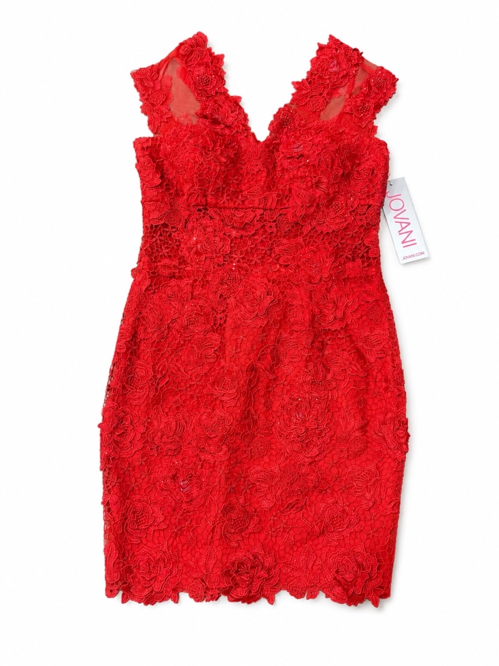 NWT JOVANI Red 3D Floral Lace Cocktail Dress Size 12